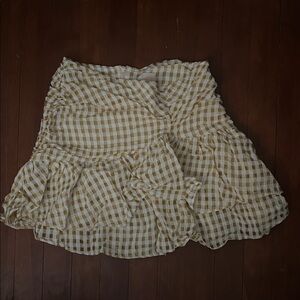 Yellow Gingham Style Mini Skirt Ruffled